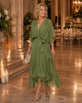 Midi Dress | V-Neckline, Flowing Silhouette 3