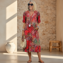 Midi Dress | Vibrant Pattern, Flowing Silhouette 1