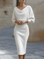 Midi Dress | White Draped Cowl Neckline, Batwing Sleeves 0