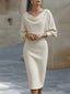 Midi Dress | White Draped Cowl Neckline, Batwing Sleeves 1