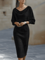 Midi Dress | White Draped Cowl Neckline, Batwing Sleeves 2