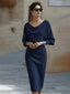 Midi Dress | White Draped Cowl Neckline, Batwing Sleeves 5