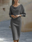 Midi Dress | White Draped Cowl Neckline, Batwing Sleeves 7