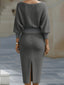 Midi Dress | White Draped Cowl Neckline, Batwing Sleeves 8