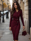 Midi Dress | Wrap-Style, Buttoned Detail 1