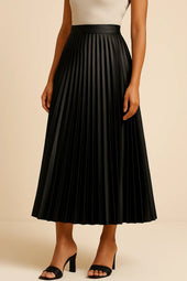 Midi Skirt | Pleated Design, High-Waist Satin Finish 0