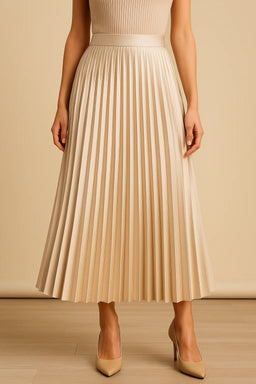 Midi Skirt | Pleated Design, High-Waist Satin Finish 3