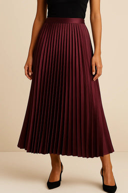 Midi Skirt | Pleated Design, High-Waist Satin Finish 5