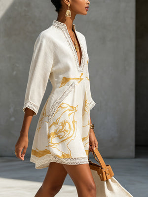 Mini Dress | A-Line Silhouette, Crochet Lace Accents 1
