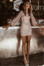 Mini Dress | All-Over Sequins, Balloon Sleeves 0