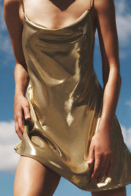 Mini Dress | Cowl Neck, Metallic Finish 1