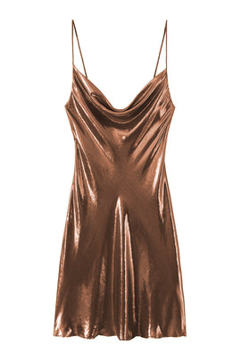 Mini Dress | Cowl Neck, Metallic Finish 7