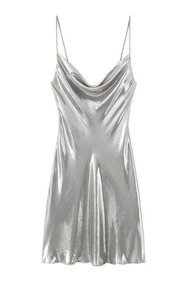 Mini Dress | Cowl Neck, Metallic Finish 9