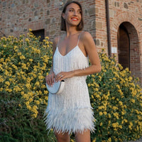 Mini Dress | Feather Accents, Flattering Silhouette 0