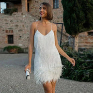 Mini Dress | Feather Accents, Flattering Silhouette 1
