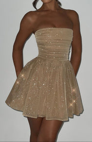 Mini Dress | Gold Sparkle, Strapless Corset Top 0