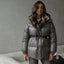 Women’s Shiny Hooded Jacket with Adjustable Waist Drawstring