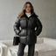 Women’s Shiny Hooded Jacket with Adjustable Waist Drawstring