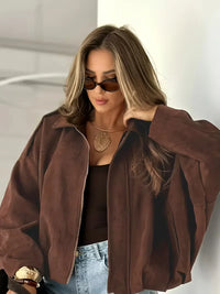 Oversized Suedette Leather Jacket for Women - Casual Biker Style, Soft Texture, Comfortable Fit 0