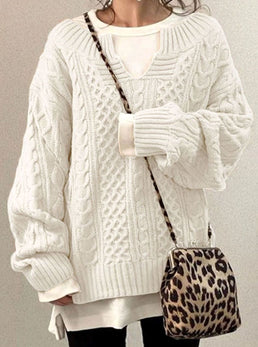 Oversized Sweater | Cable Knit, V-Neck Long Sleeve 0