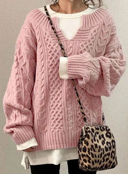 Oversized Sweater | Cable Knit, V-Neck Long Sleeve 3