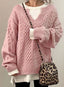Oversized Sweater | Cable Knit, V-Neck Long Sleeve 3
