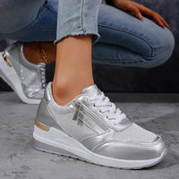 Platform Sneakers | Metallic Upper, Side Zipper Detail 1