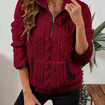 Quarter Zip Pullover | Textured Half-Zip, Kangaroo Pocket 0