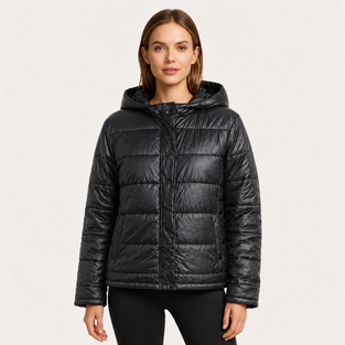 Quilted Jacket | Glossy Finish, Hooded with Pockets 7