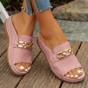 Romy™ Gold-Link Slide Sandals - Stylish Women's Sandals for Comfortable Everyday Wear 0