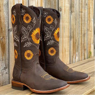 Cowboy Boots for Women | Embroidered Block Heel Mid Calf Western Boots – ODILE