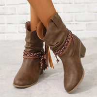 Slouchy Ankle Boots | Braided Tassel Block Heel Western Booties – BRIAR