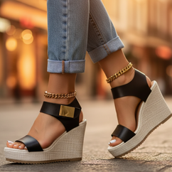 Sandals | Adjustable Ankle Strap, Platform Wedge Heel 0