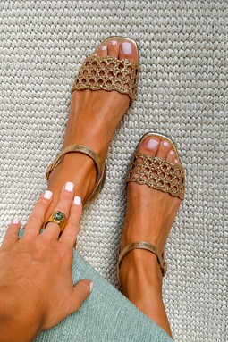 Sandals | Openwork Design, Shiny Gold Finish 0