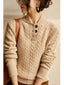 Women's Cable Knit Sweater with Button Stand Collar