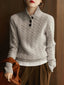 Women's Cable Knit Sweater with Button Stand Collar