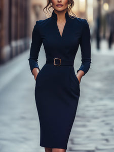 Sheath Dress | Belted, Mandarin Collar 5