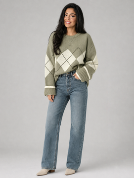 Sweater | Argyle Pattern, Crewneck, Ribbed Cuffs 0