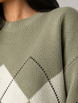 Sweater | Argyle Pattern, Crewneck, Ribbed Cuffs 1