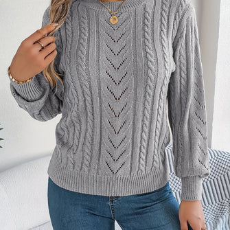 Sweater | Cable-Knit Texture, Round Neckline 7