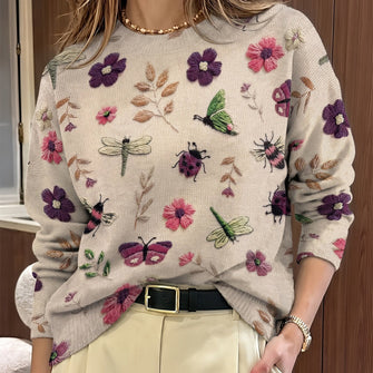 Sweater | Floral Embroidery, Round Neckline 0