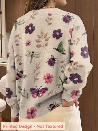 Sweater | Floral Embroidery, Round Neckline 1