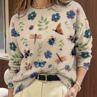 Sweater | Floral Embroidery, Round Neckline 7