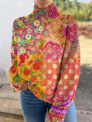 Sweater | Floral Polka Dot, Turtleneck Design 1