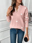 Sweater | Heart Print, Lace-Trimmed V-Neckline 1