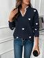 Sweater | Heart Print, Lace-Trimmed V-Neckline 8