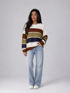 Sweater | Striped Pattern, Crewneck Collar 0
