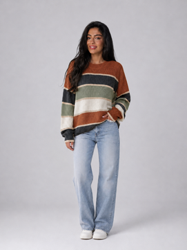 Sweater | Striped Pattern, Crewneck Collar 1