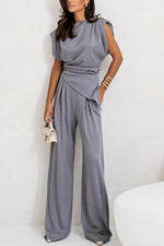 Two-Piece Set | Draped Top, Wide-Leg Pants 0