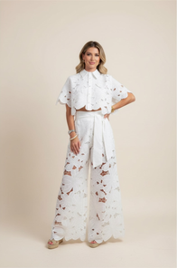Two-Piece Set | Floral Embroidery, Wide-Leg Pants 0